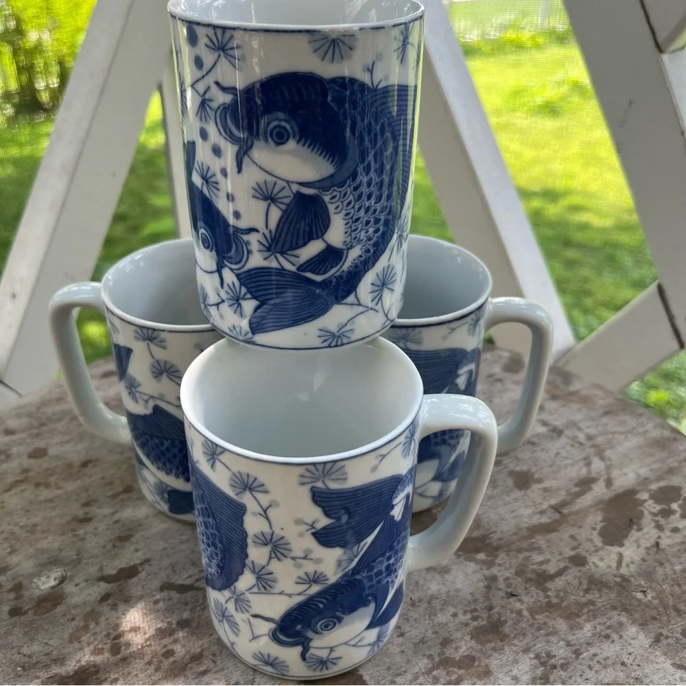 Four Blue and White Koi Fish Mug